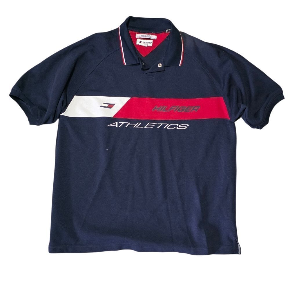 Tommy Hilfiger Navy Polo with Red and White Accents- Xl
